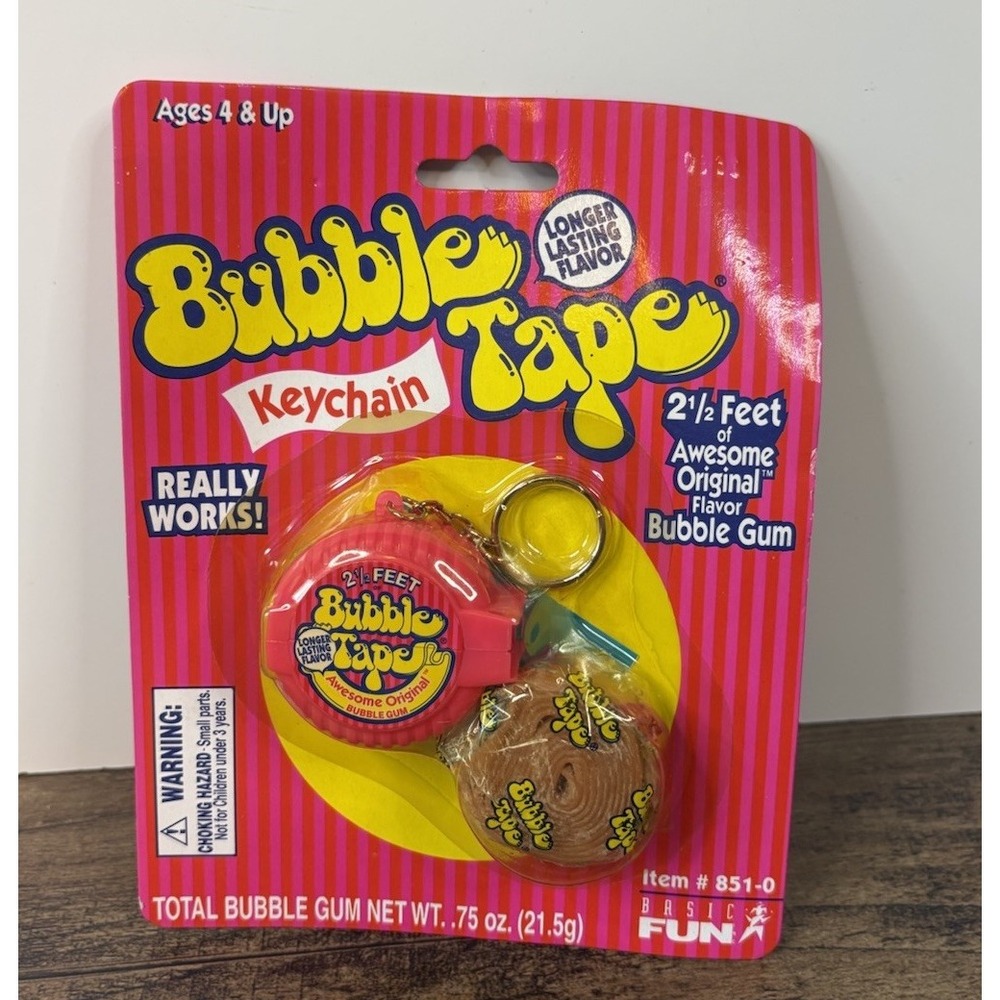 Vintage Bubble Tape Mini 2" Pink Keychain Bubble Gum Basic Fun Sealed NEW 1999